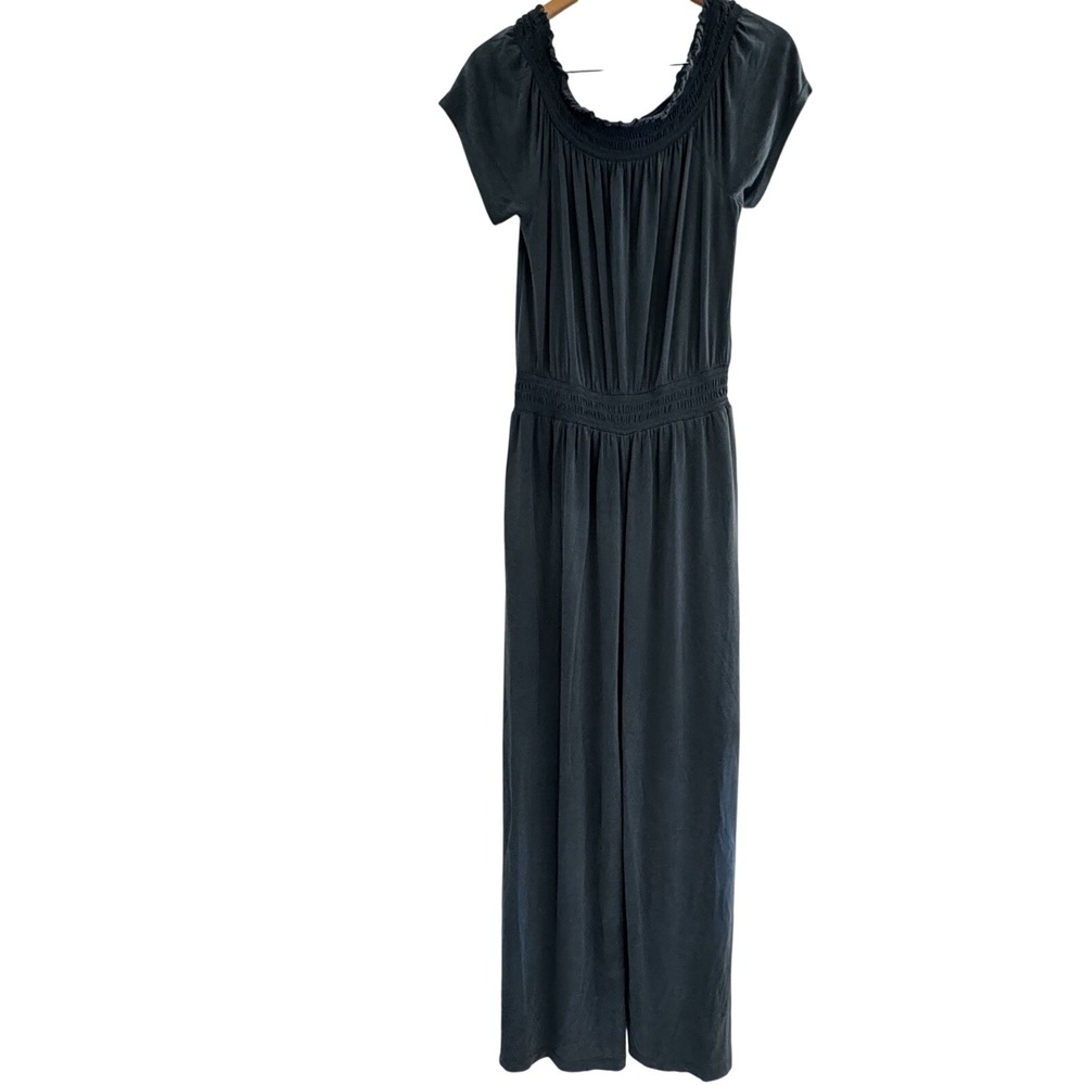 Saturday Sunday Anthropologie Gray Smocked Wide Leg Jumpsuit Medium Off Shoulder